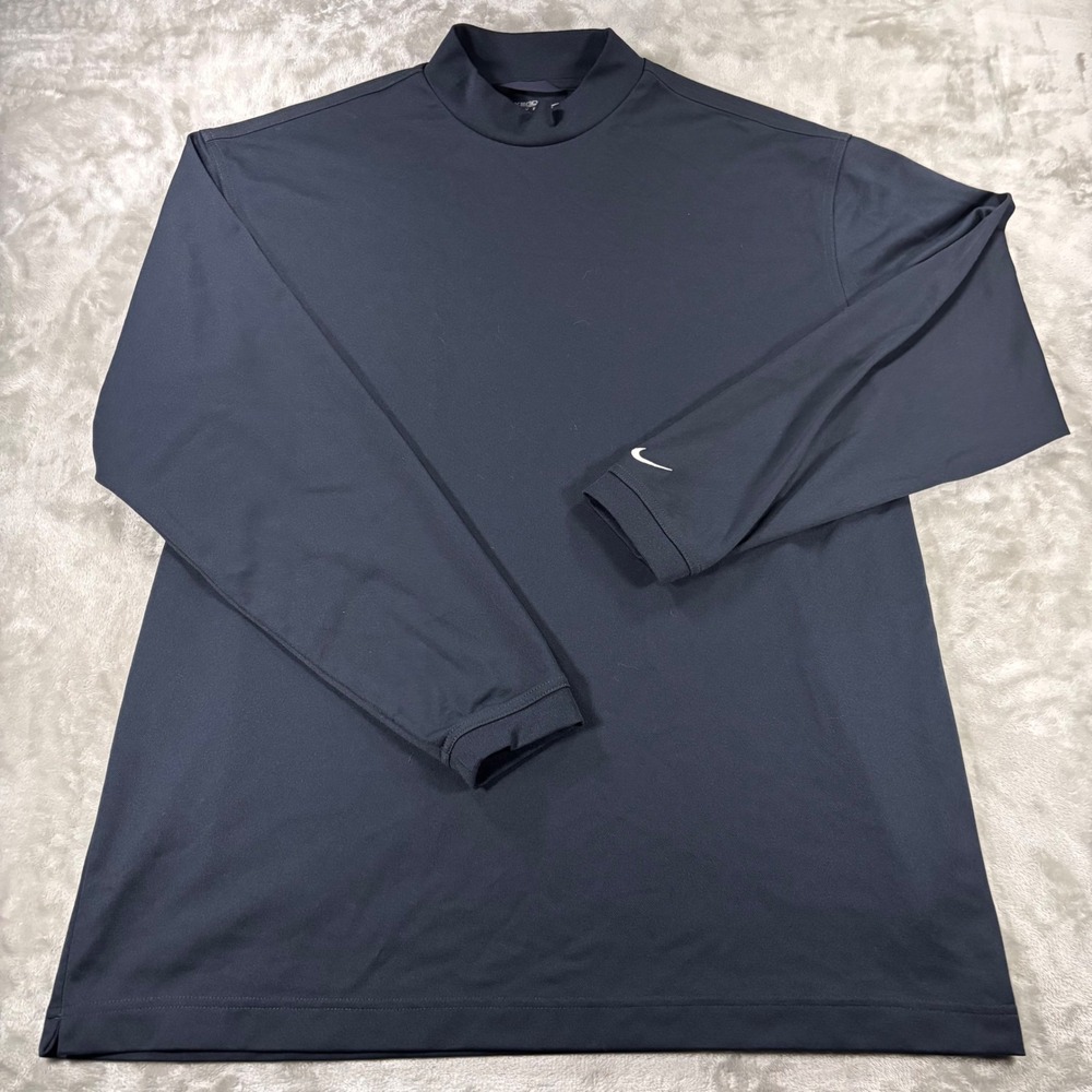 Nike Golf NikeFit Dry Mock Neck Long Sleeve Shirt Navy Blue Mens XL Athletic